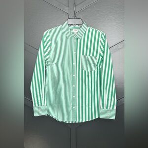 J. Crew Green and White Vertical Stripe Button-Down Shirt